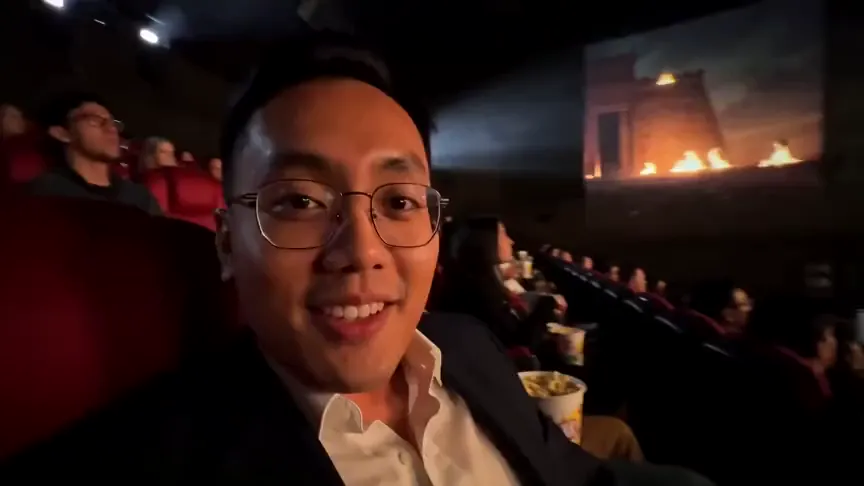 Cinema screen bursts into flame