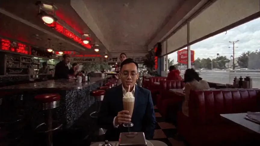 Diner chaos frozen mid-air