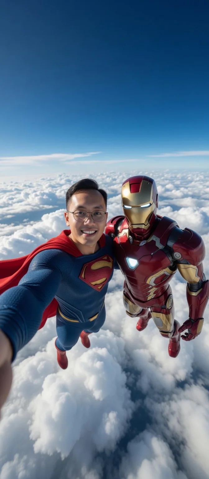 Caped and armoured above the clouds