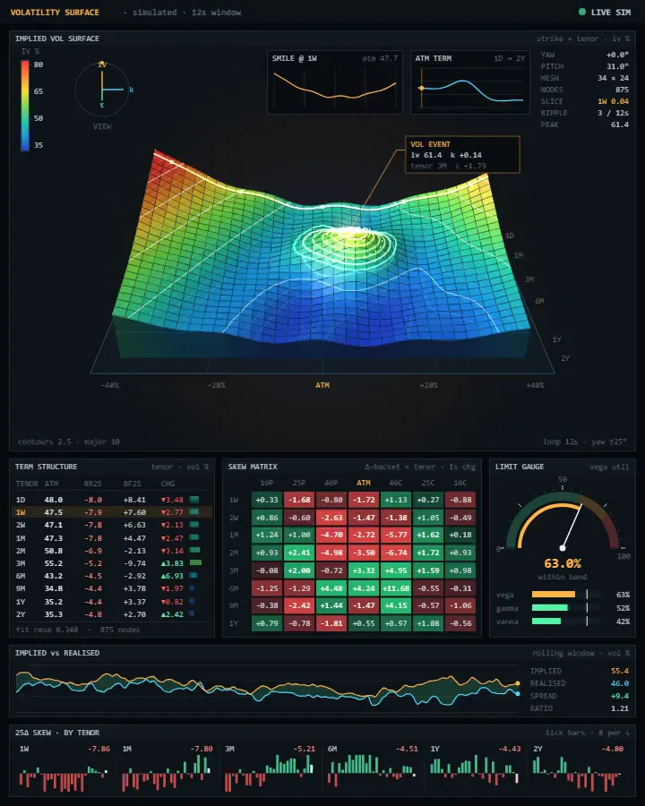 Volatility surface · risk HUD